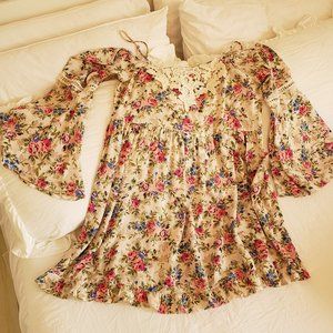 by My Story Mini Dress Cold Shoulder Cutout Large Floral Applique BELL SLEEVES!!